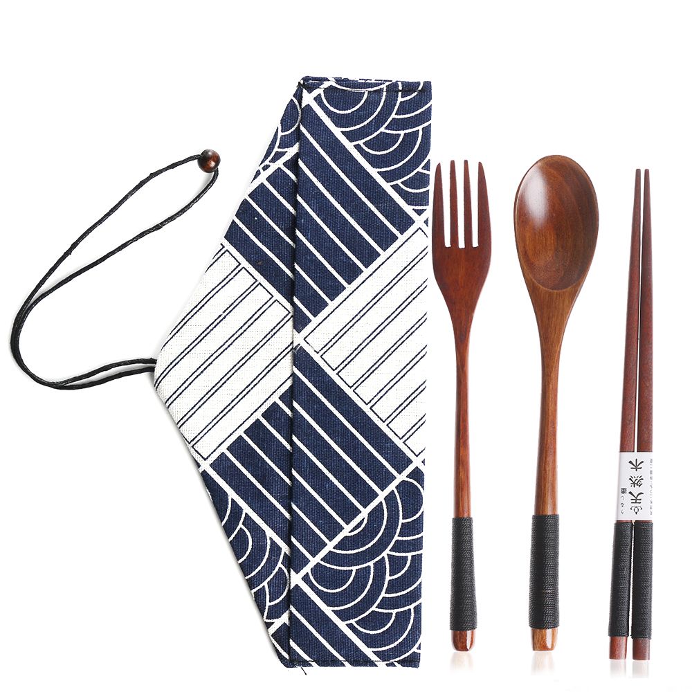 Bamboo Cutlery - Talheres De Madeira Portátil Set, Saco